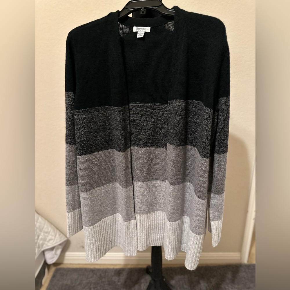 Hampshire Studio Women's L multi-color large stripe long sleeve open sweaterNWOT